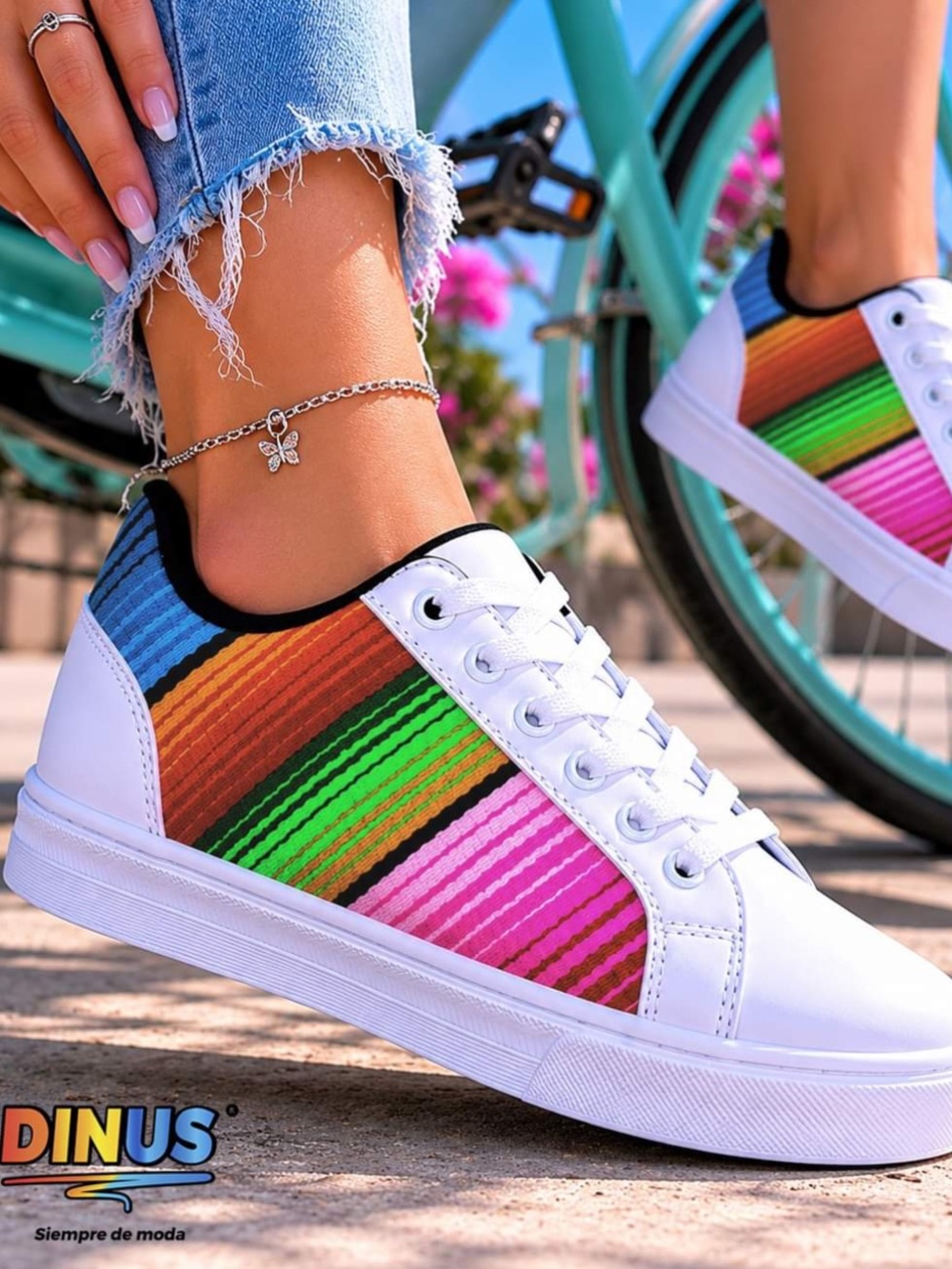 Women’s Colorblock Canvas Sneakers - White with Multicolor Stripes